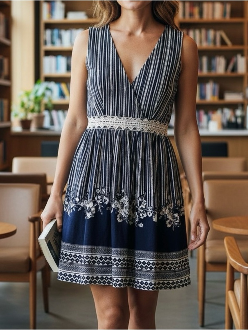 Soieblu Women’s Sleeveless Embroidered Floral Print Dress Size Large